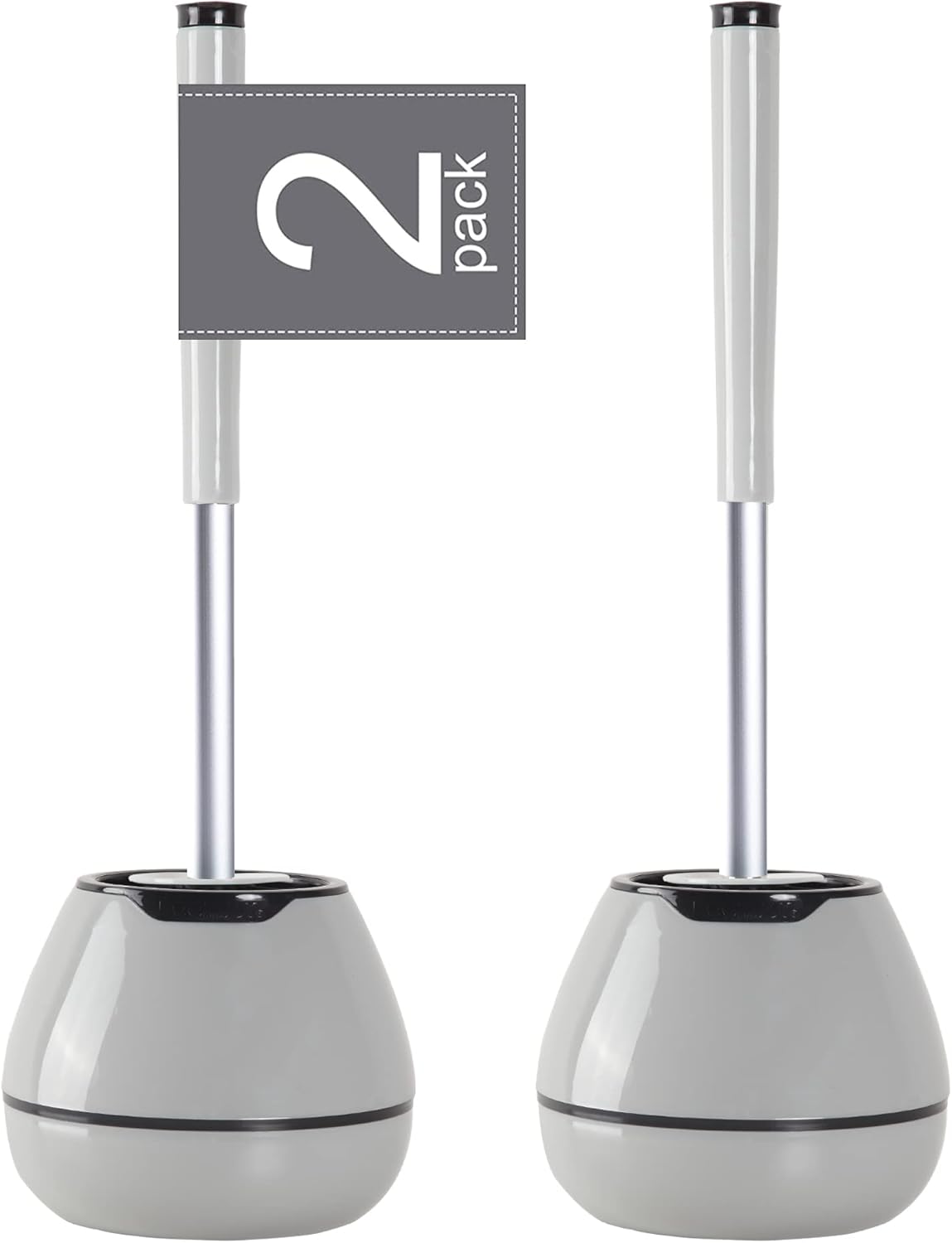 BOOMJOY Toilet Brush and Holder Set, Silicone Toilet Bowl Cleaner Brush, Bathroom Cleaning Bowl Brush Kit with Tweezers, Bathroom Accessories with Aluminum Handle - White