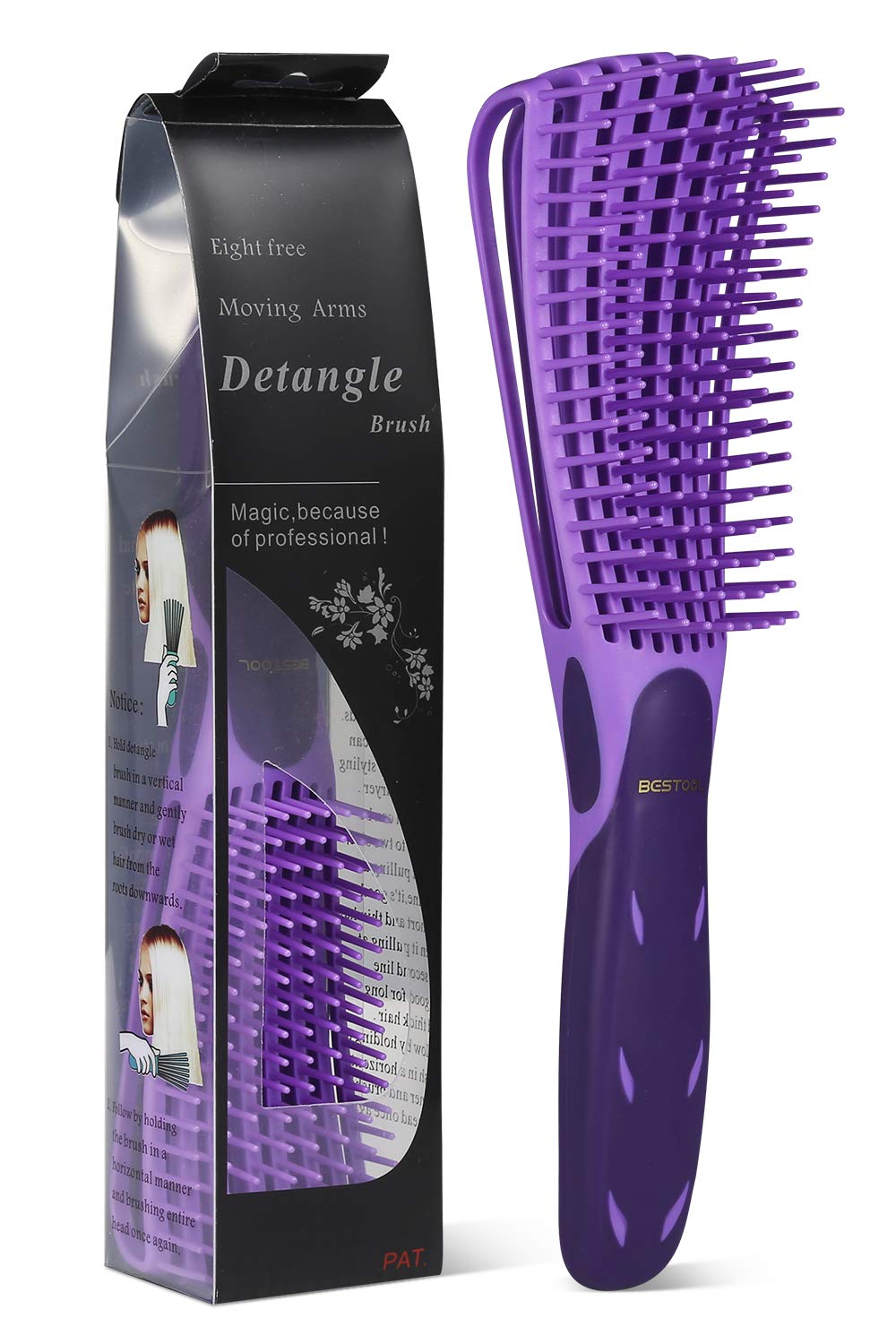 BESTOOL Hair Brush, Detangling Brush for Natural Black and Curly Hair (Pink, Afro 3/4abc), Ideal for Wet or Dry Hair