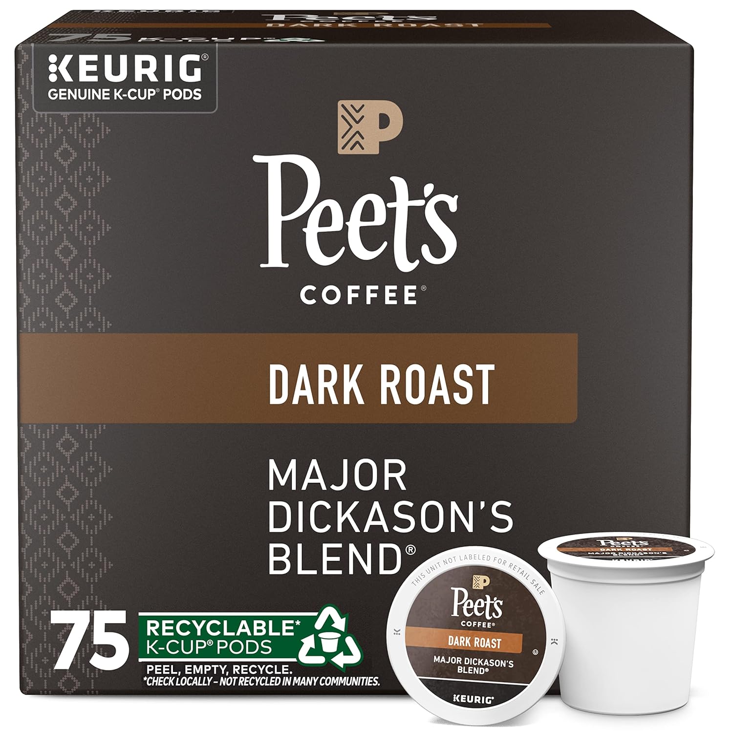 Peet's Coffee, Dark Roast K-Cup Pods for Keurig Brewers - Major Dickason's Blend 75 Count (1 Box of 75 K-Cup Pods)
