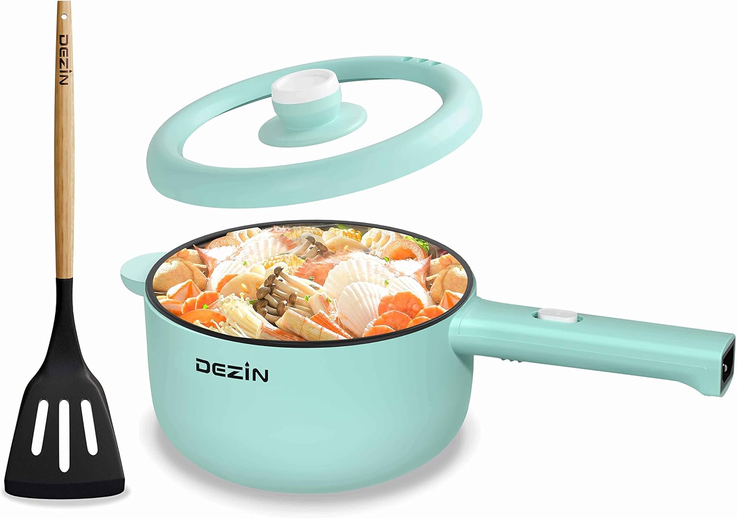 Dezin Electric Cooker, 2L Non-Stick Sauté Pan, Rapid Noodles Cooker, Mini Pot for Ramen with Power Adjustment, Dorm Room Essential (Egg Rack Included)