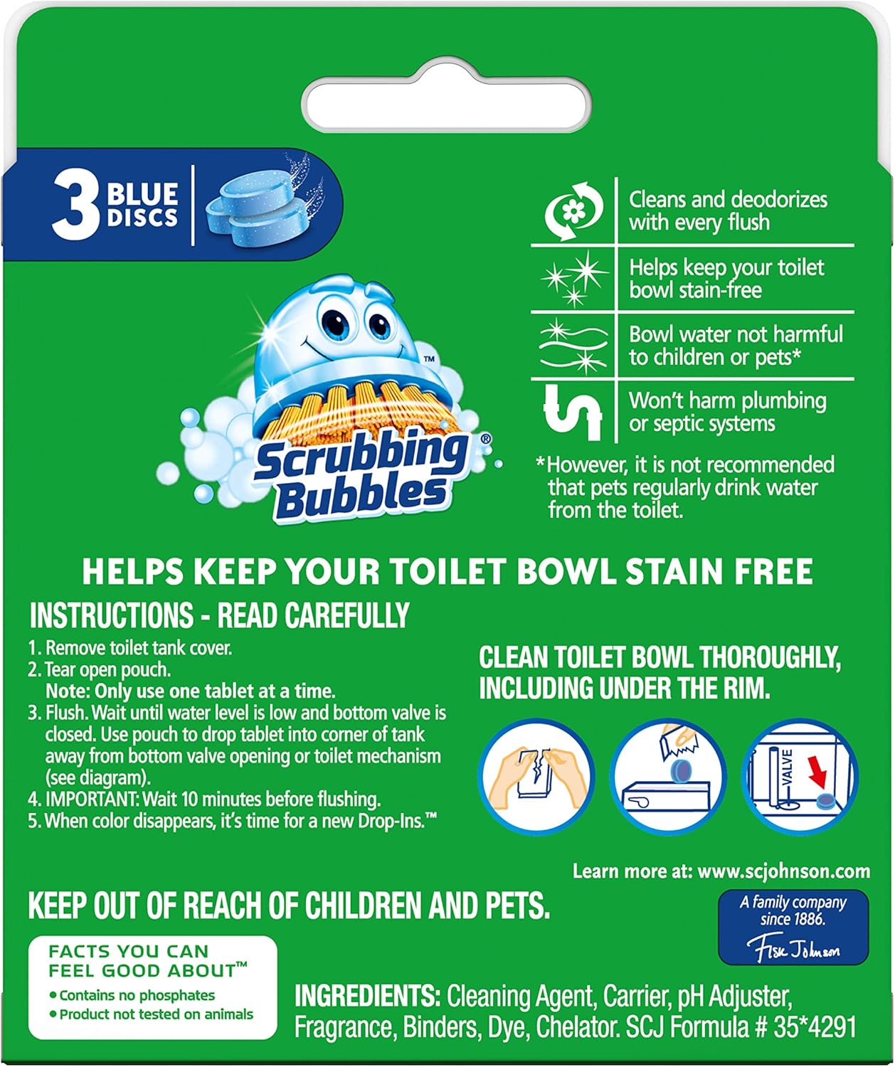 Scrubbing Bubbles Toilet Continuous Clean Drop-Ins, Toilet Bowl Tablets Help Prevent Limescale Buildup and Stains, 5 Count, 7.05 Oz