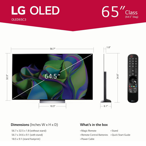 [2025 Best Choice + Free Shipping]LG C3 Series 65-Inch Class OLED evo 4K Processor Smart Flat Screen TV for Gaming with Magic Remote AI-Powered OLED65C3PUA | 2023 with Alexa Built-in