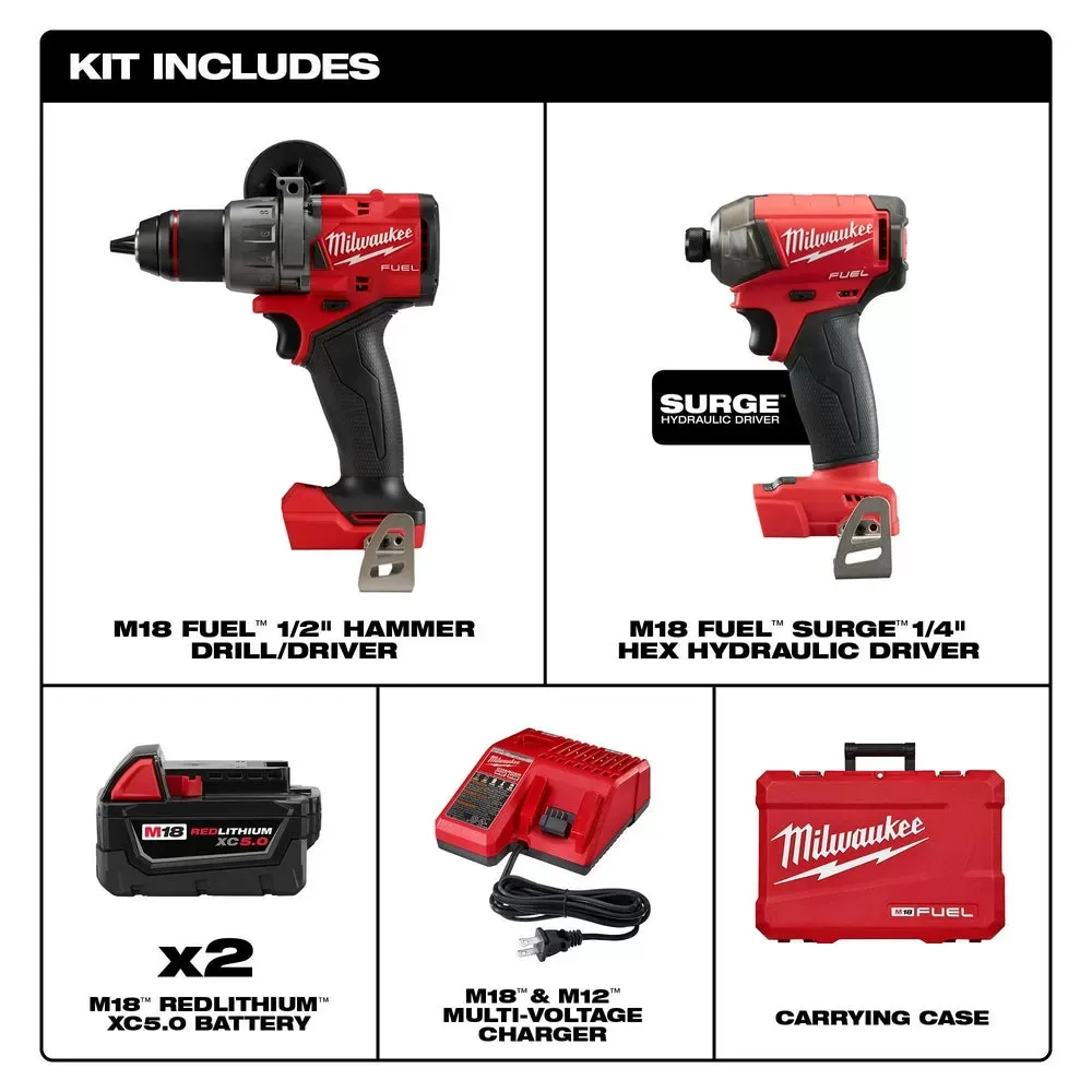 Milwaukee 3699-22 M18 FUEL 18V Cordless 2-Tool SURGE Combo Kit w/5.0AH Batteries