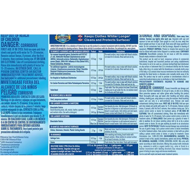 Clorox Bleach Liquid Cleaner for Laundry and Bathroom, HE Performance Bleach, 121 oz. Bottle 3 Pack, Wholesalehome Reusable Cleaning Glove and Cloth Included