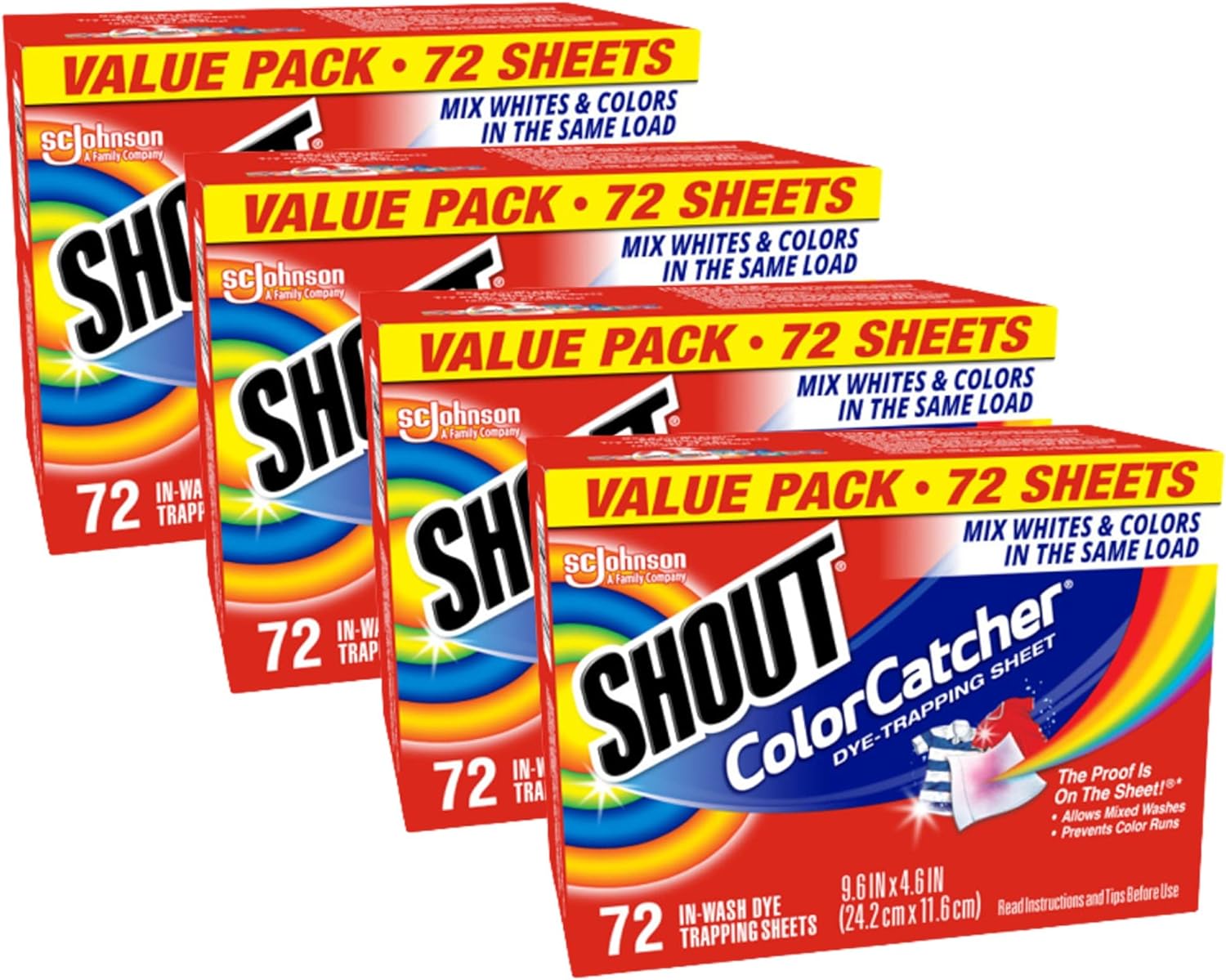Shout Color Catcher Sheets for Laundry, Allow Mixed Washes, Prevent Color Runs, and Maintain Original Color of Clothing, 72 Count