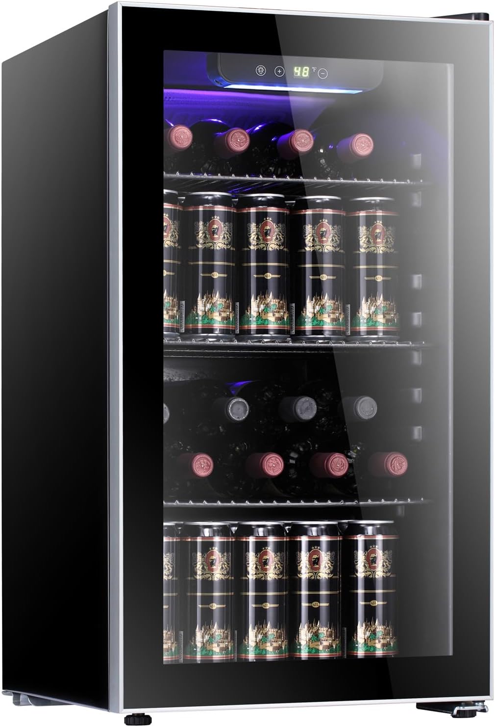 Antarctic Star 26 Bottle 130 Can Wine Cooler/Cabinet Beverage Refrigerator Mini Wine Cellar Beer Soda Clear Glass Door Bar Fridge Quiet Compressor Adjust Temp Freestanding Indoor Use 3.2cu.ft Black