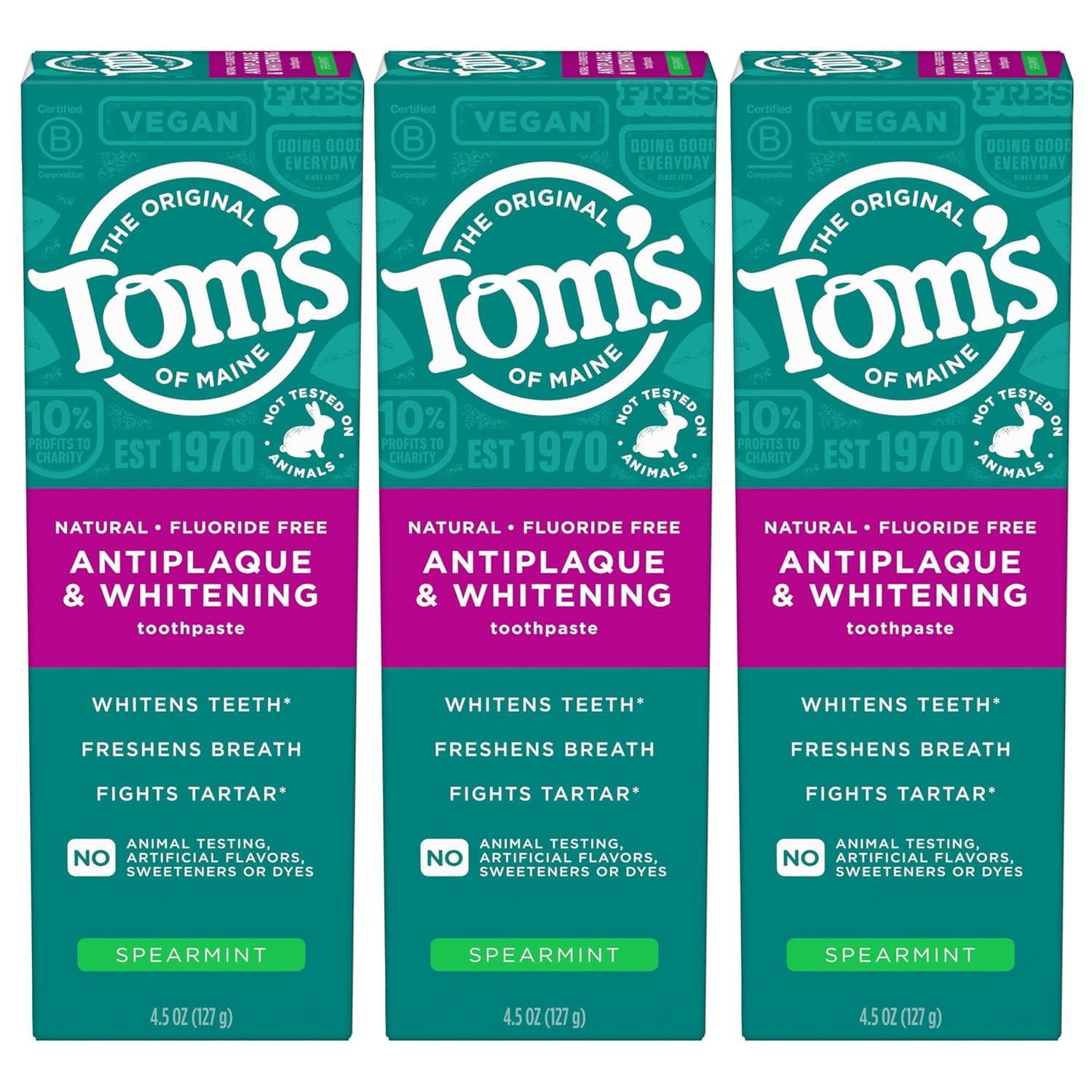 Tom's of Maine Fluoride-Free Antiplaque & Whitening Natural Toothpaste, Peppermint, 5.5 oz. (Pack of 2)