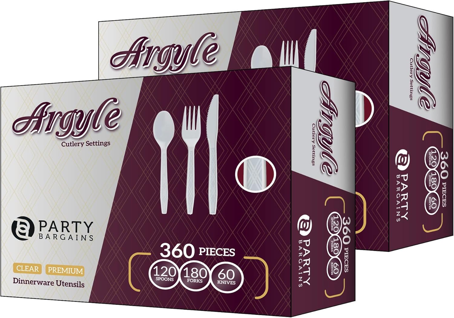 Party Bargains Disposable Cutlery set, SAPPHIRE Design, Clear Color, 360 Pieces: 180 Forks, 120 Spoons, 60 Knives