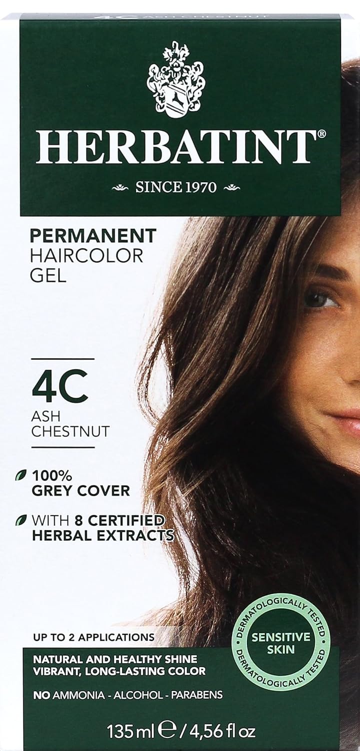 Herbatint Permanent Haircolor Gel, 4N Chestnut, Alcohol Free, Vegan, 100% Grey Coverage - 4.56 oz