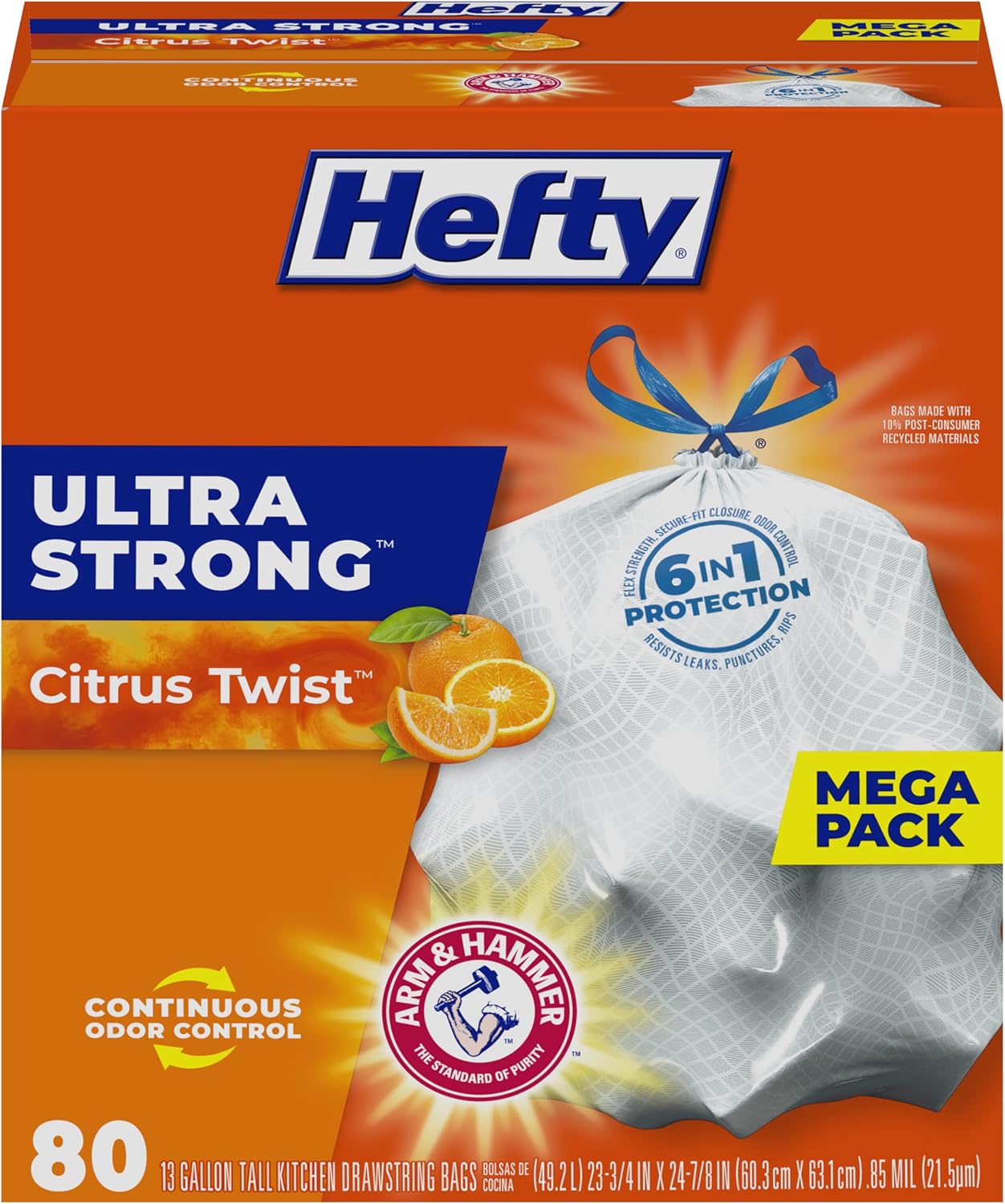 Hefty Ultra Strong Tall Kitchen Trash Bags, Lavender & Sweet Vanilla Scent, 13 Gallon, 80 Count