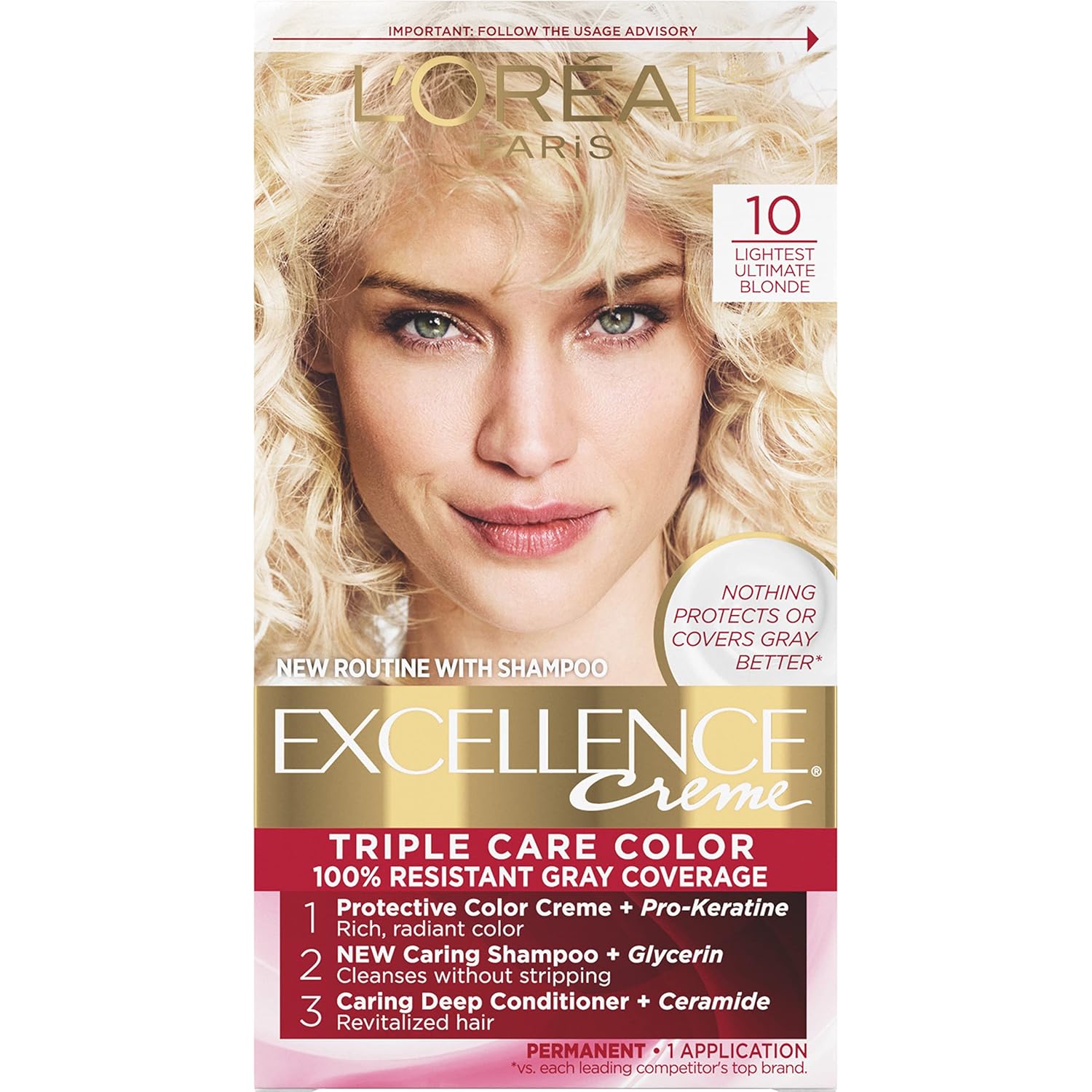L'Oreal Paris Excellence Creme Permanent Triple Care Hair Color, 5 Medium Brown, Gray Coverage For Up to 8 Weeks, All Hair Types, Pack of 1