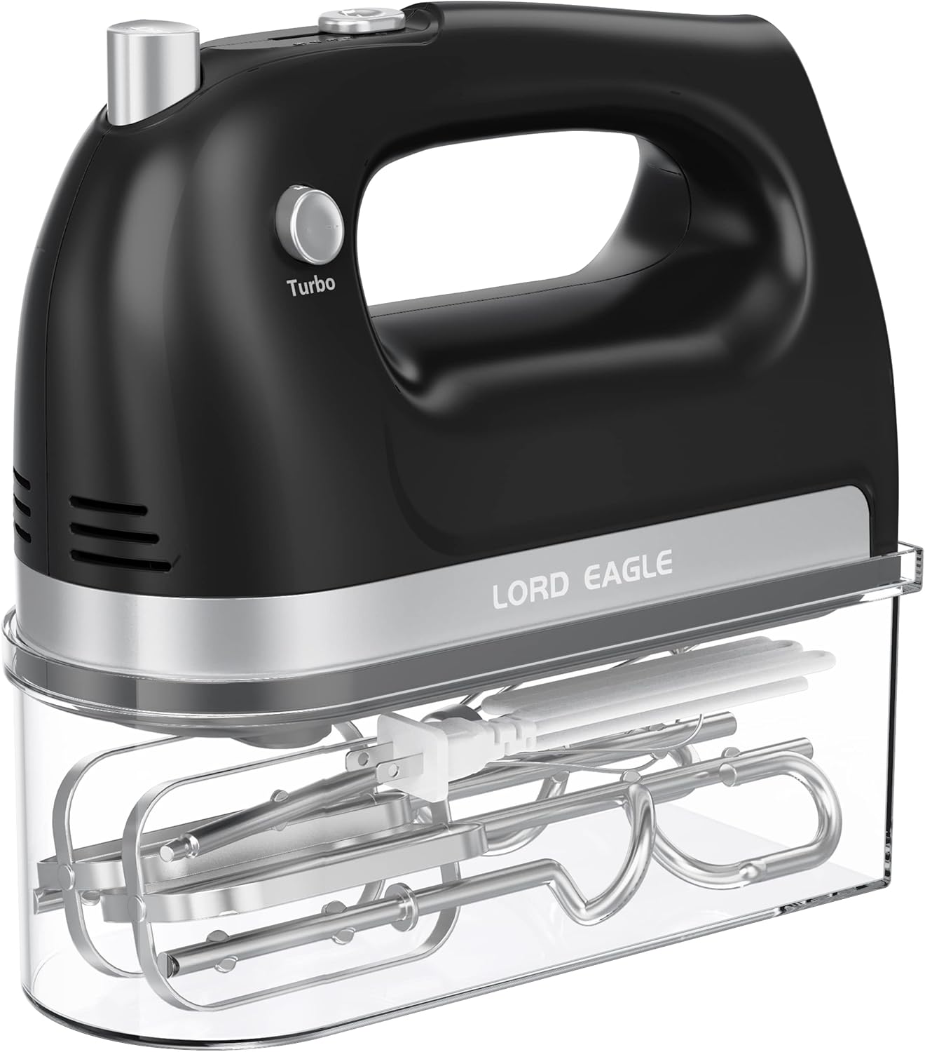 Lord Eagle Hand Mixer Electric, 400W Power handheld Mixer for Baking Cake Egg Cream Food Beater, Turbo Boost/Self-Control Speed + 5 Speed + Eject Button + 5 Stainless Steel Accessories (White)