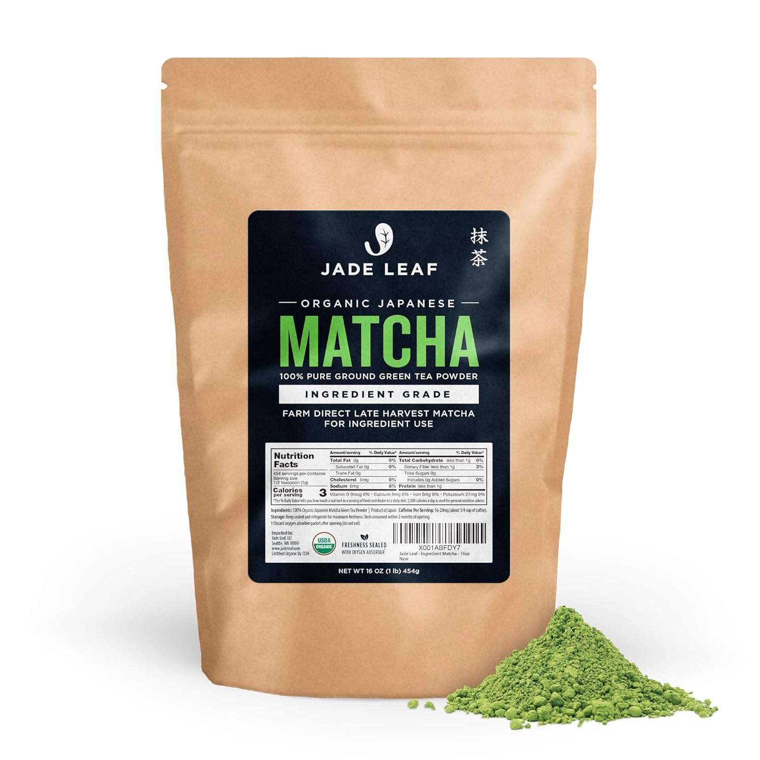 Jade Leaf Matcha Organic Green Tea Powder - Culinary Grade Premium Second Harvest - Authentic Japanese Origin (1.06 Ounce Pouch)