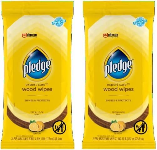 Pledge Expert Care Wood Wipes, Shines and Protects, Removes Fingerprints, Lemon Scent, 24 Count (Pack of 1)