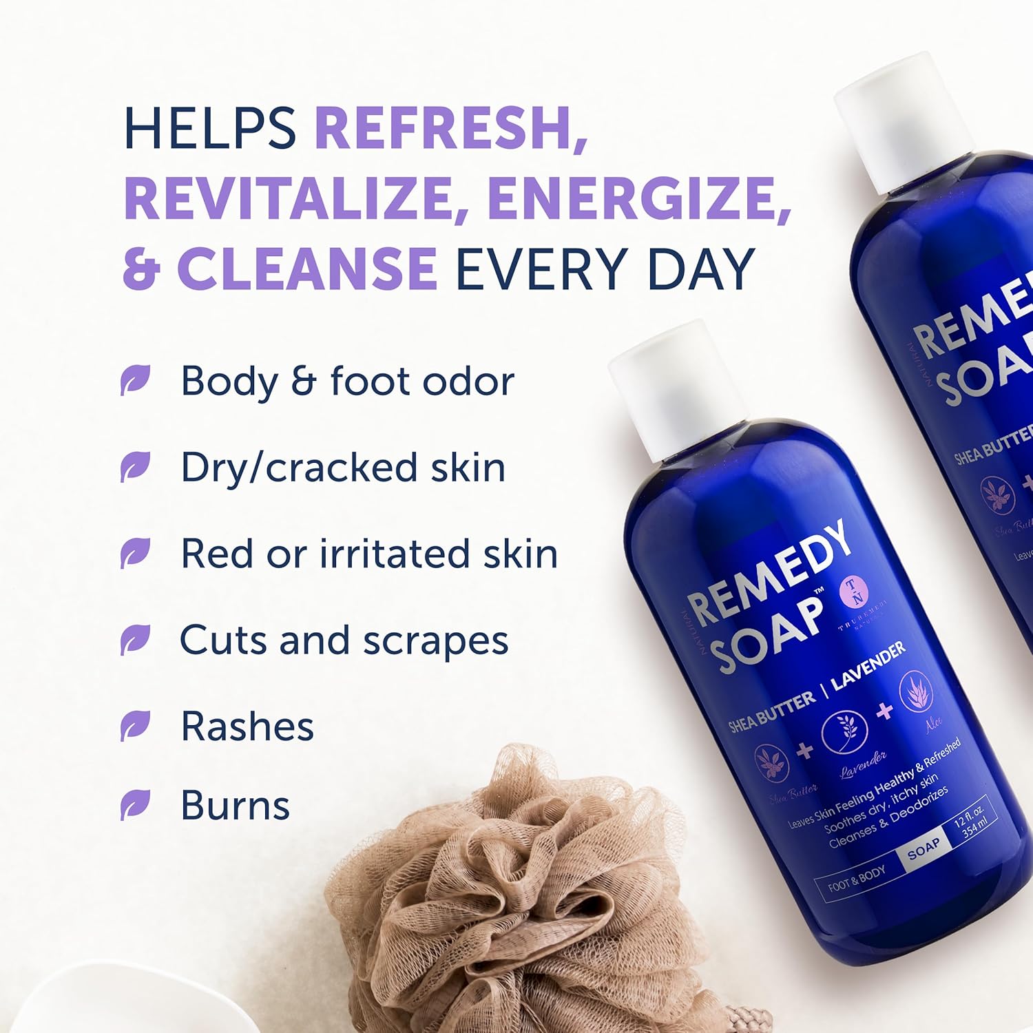 Truremedy Naturals Remedy 12oz Tea Tree Oil Body Wash - Tea Tree Soap with Aloe and Peppermint Oil - Helps with Strong Odor and Skin Irritations - Moisturizing Foot Wash - For All Skin Types