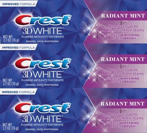 Crest 3D White Advanced Luminous Mint Teeth Whitening Toothpaste, 3.7 oz Pack of 4 - Helps Remove Surface Stains, Whitens Teeth, Strengthens Tooth Enamel, Protects Against Cavities