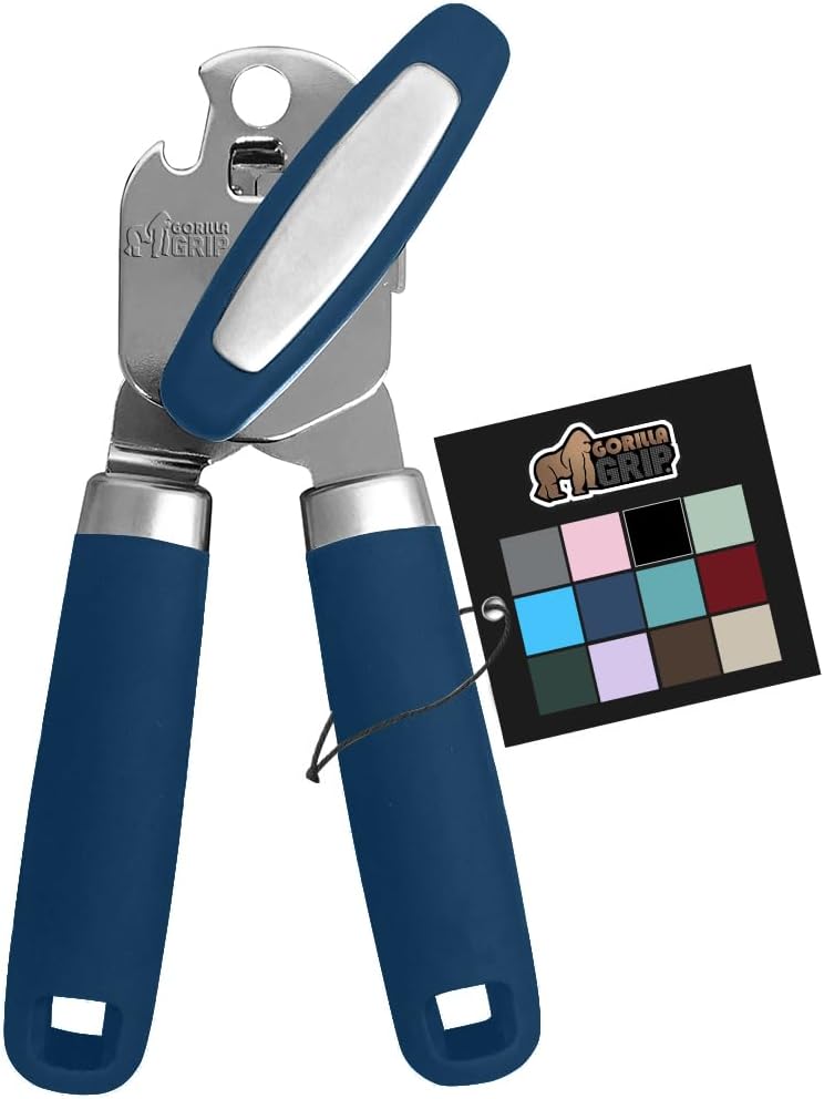 The Original Gorilla Grip Heavy Duty Stainless Steel Smooth Edge Manual Can Opener and Bottle Openers, Soft Handle, Rust Proof Oversized Handheld Easy Turn Knob, Multifunctional Kitchen Tool, Black