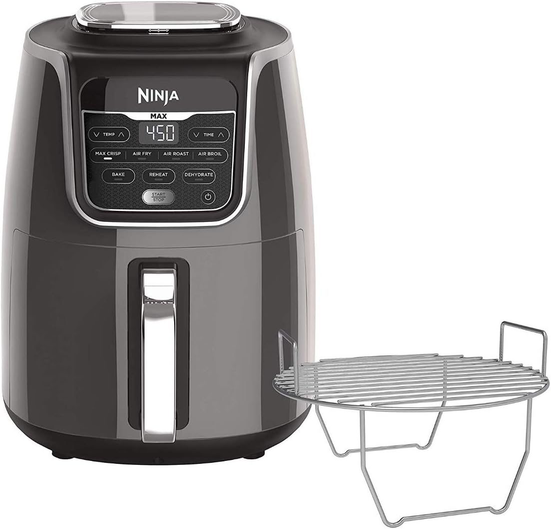 Ninja Air Fryer, Roast, Bake, Air Fry, Roast, Broil, Reheats, & Dehydrates, 4-in-1, Fries, Frozen Food, Veggies, and Juicy Meat, Less Oil, Easy Meals, Healthy Meals, Compact, 4 QT, Grey, AF101