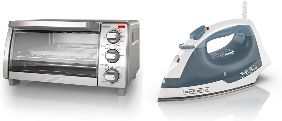 BLACK+DECKER 4-Slice Toaster Oven, TO1745SSG, Even Toast, 4 Cooking Functions Bake, Broil, Toast and Keep Warm, Removable Crumb Tray, Timer