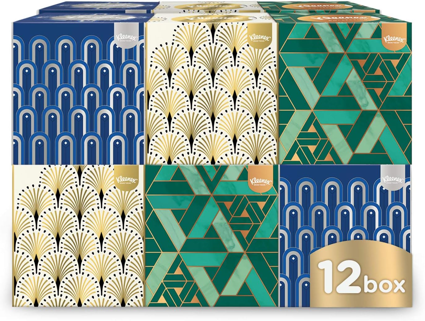 Kleenex Cube Soft Facial Tissues, 3-Ply, Assorted Designs and Colors, 56 Count, Pack of 12