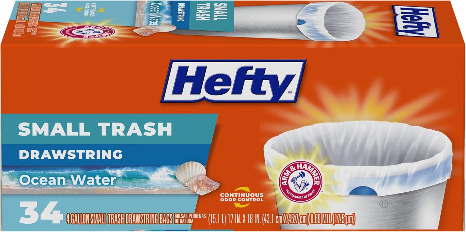 Hefty Small Garbage Bags, Flap Tie, Lavender & Sweet Vanilla Scent, 4 Gallon, 26 Count