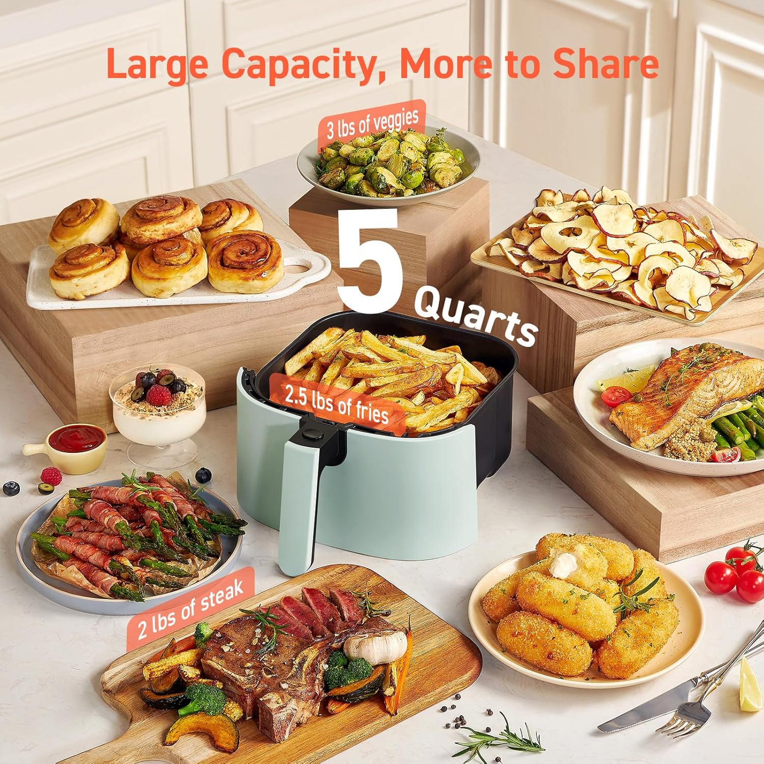 COSORI Air Fryer 9-in-1, Compact 5-Qt, Perect for Meat Enthusiasts with 450°F Max Heat Function , 130+ In-App Recipes, Little to No Oil, Easy Clean Glass Touch Panel & Nonstick Basket, Gray