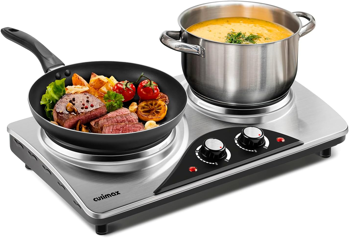 CUSIMAX Electric Hot Plate for Cooking Portable Single Burner 1500W Cast Iron hot plates Heat-up in Seconds Adjustable Temperature Control Stainless Steel Non-Slip Rubber Feet Upgraded Version B101