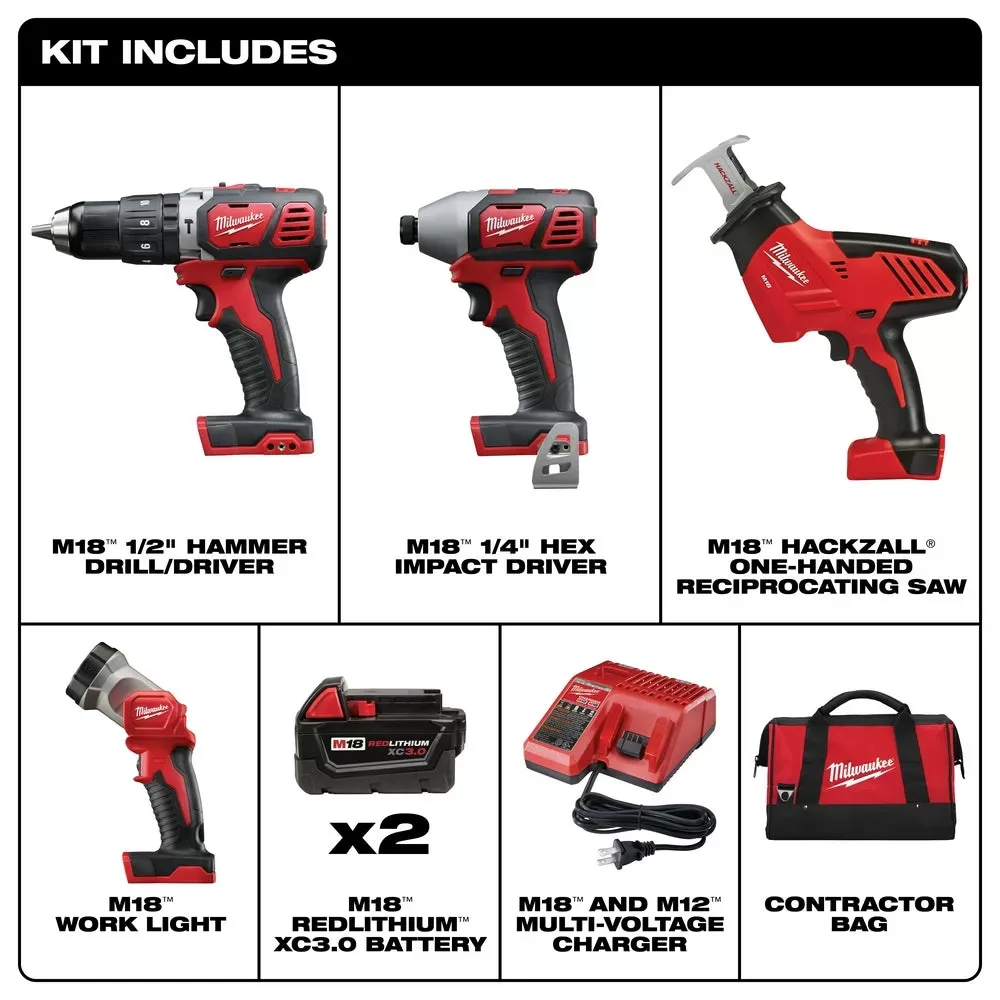 Milwaukee 2695-24 M18 18V Cordless Power Lithium-Ion 4-Tool Combo Kit