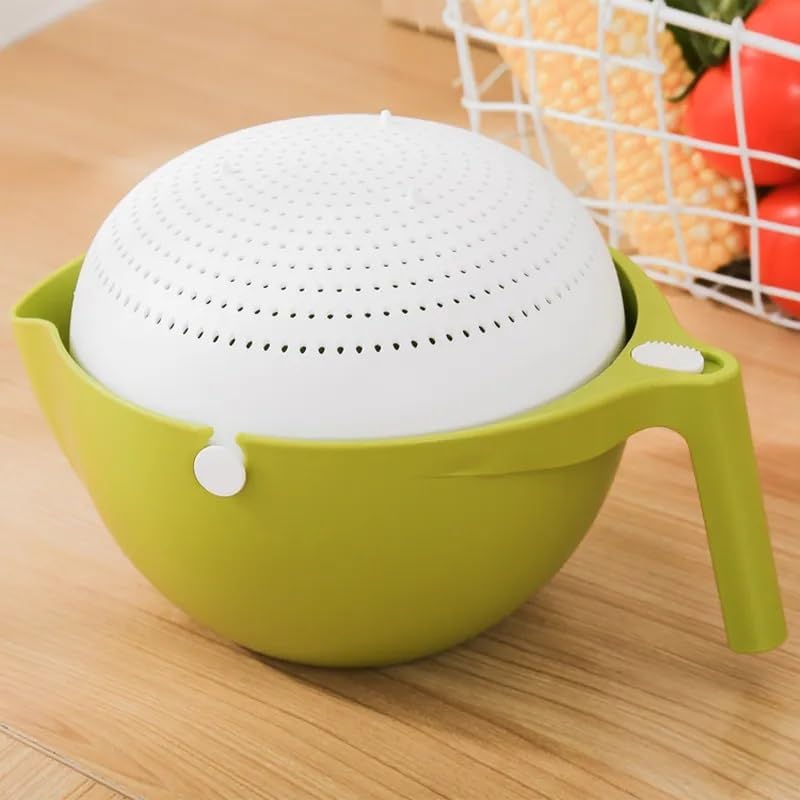 Double-Layer Detachable Plastic Colander for Home and Kitchen | Easy to Use | Fruit Vegetable Washing Bowl Household Kitchen Sink | Rotatable And Multi-Function (Green)