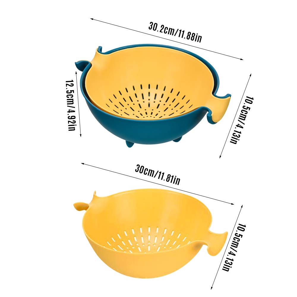 Kitchen Food Strainer for Spaghetti, Pasta, Double-Layer Separation Design Multifunction Kitchen Colander, Double Layered Rotatable Drain Basin and Basket (Yellow)