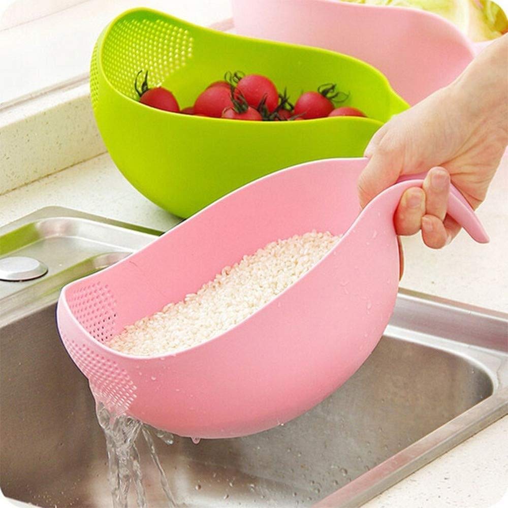 Rice Bowl Plastic Rice Pulses Fruits Vegetable Noodles Pasta Washing Bowl and Strainer for Storing and Straining, Rice Strainer Bowl, Fruit Stainer, Drain Basket - 2.1 Qt (2L)
