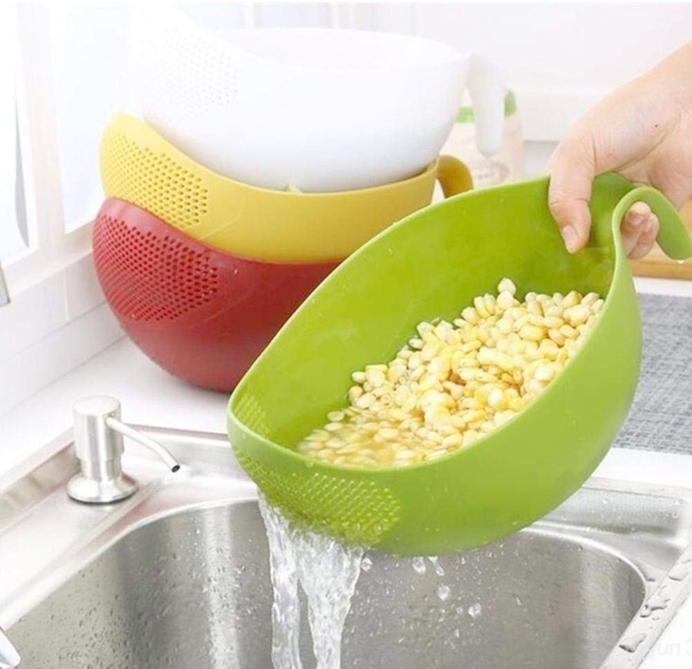 Rice Bowl Plastic Rice Pulses Fruits Vegetable Noodles Pasta Washing Bowl and Strainer for Storing and Straining, Rice Strainer Bowl, Fruit Stainer, Drain Basket - 2.1 Qt (2L)