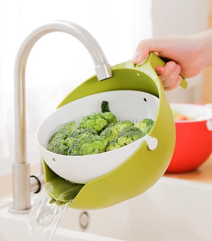 Double-Layer Detachable Plastic Colander for Home and Kitchen | Easy to Use | Fruit Vegetable Washing Bowl Household Kitchen Sink | Rotatable And Multi-Function (Green)