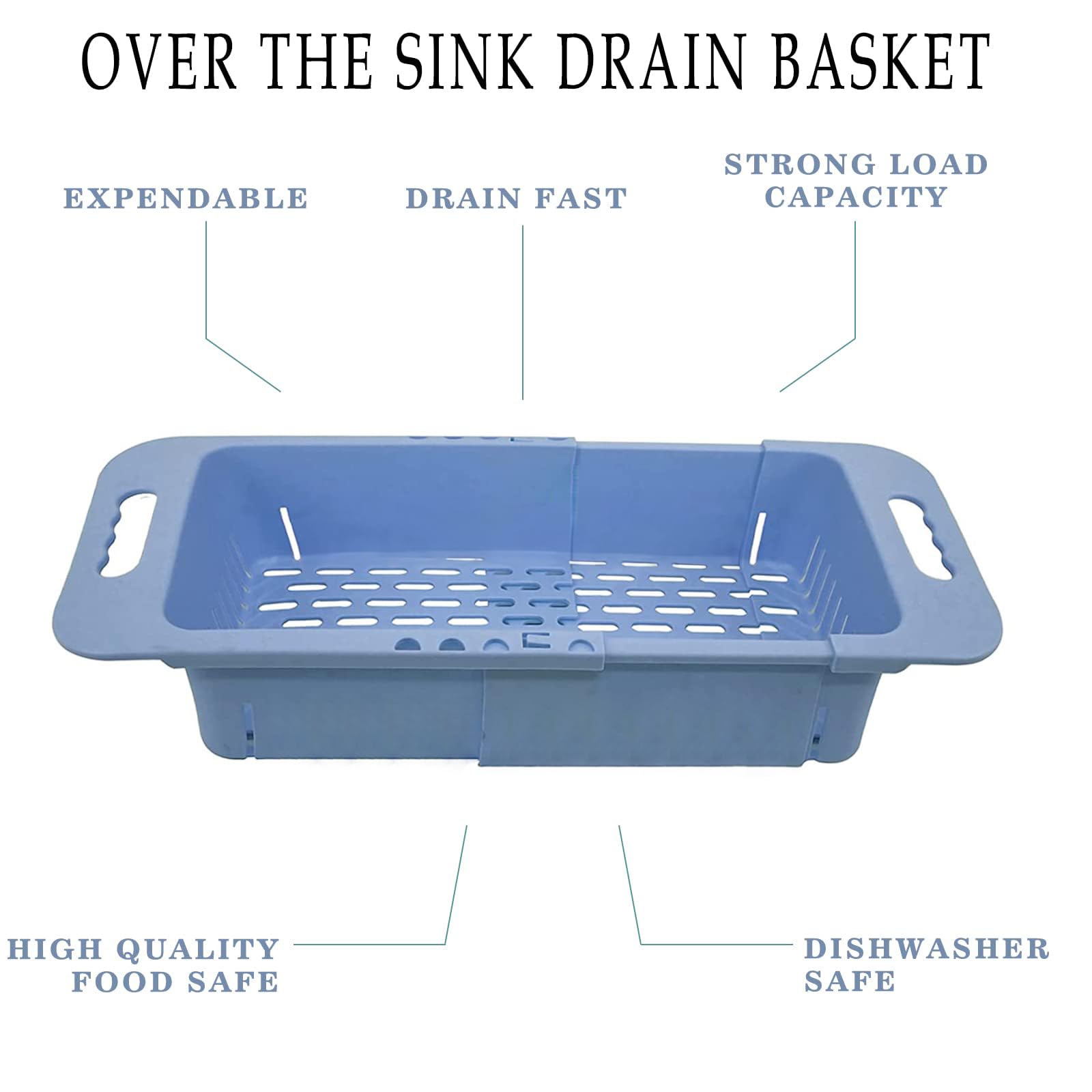 Extendable Over the Sink Colander Fruits and Vegetables Drain Basket Adjustable Strainer Sink Washing Basket for Kitchen (Beige)