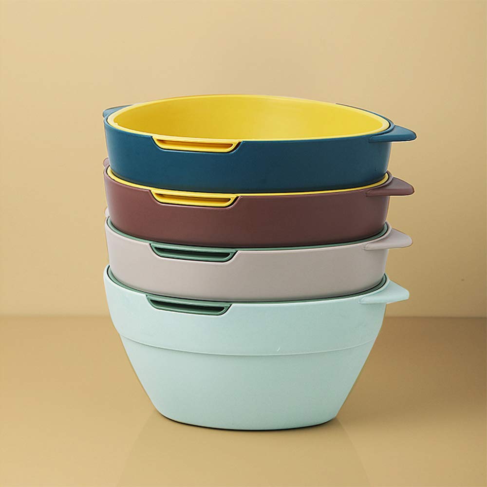 2 Pack Kitchen Strainer Colander Bowl Sets, 2-in-1 Multifunction Washing Bowl and Strainer, Large Double Layered Drain Basin and Basket, Colanders Strainers for Fruits Vegetables Cleaning Wash