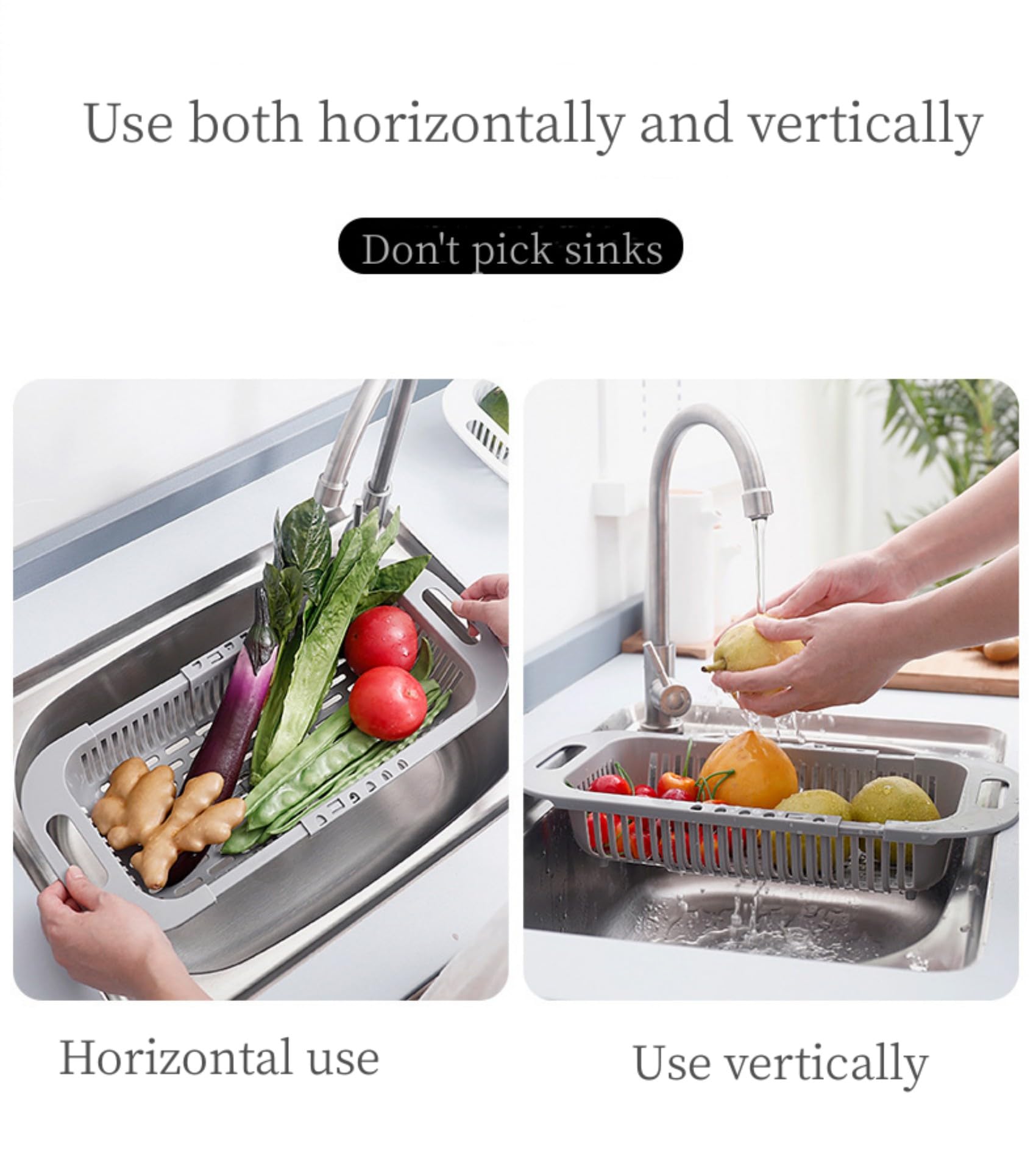 Adjustable Dish Drainer Dish Rack Over The Sink, Extendable Vegetable Fruit Washing Basket, Drying Rack, Collapsible Strainer Basket,Plastics(Yellow+Blue)