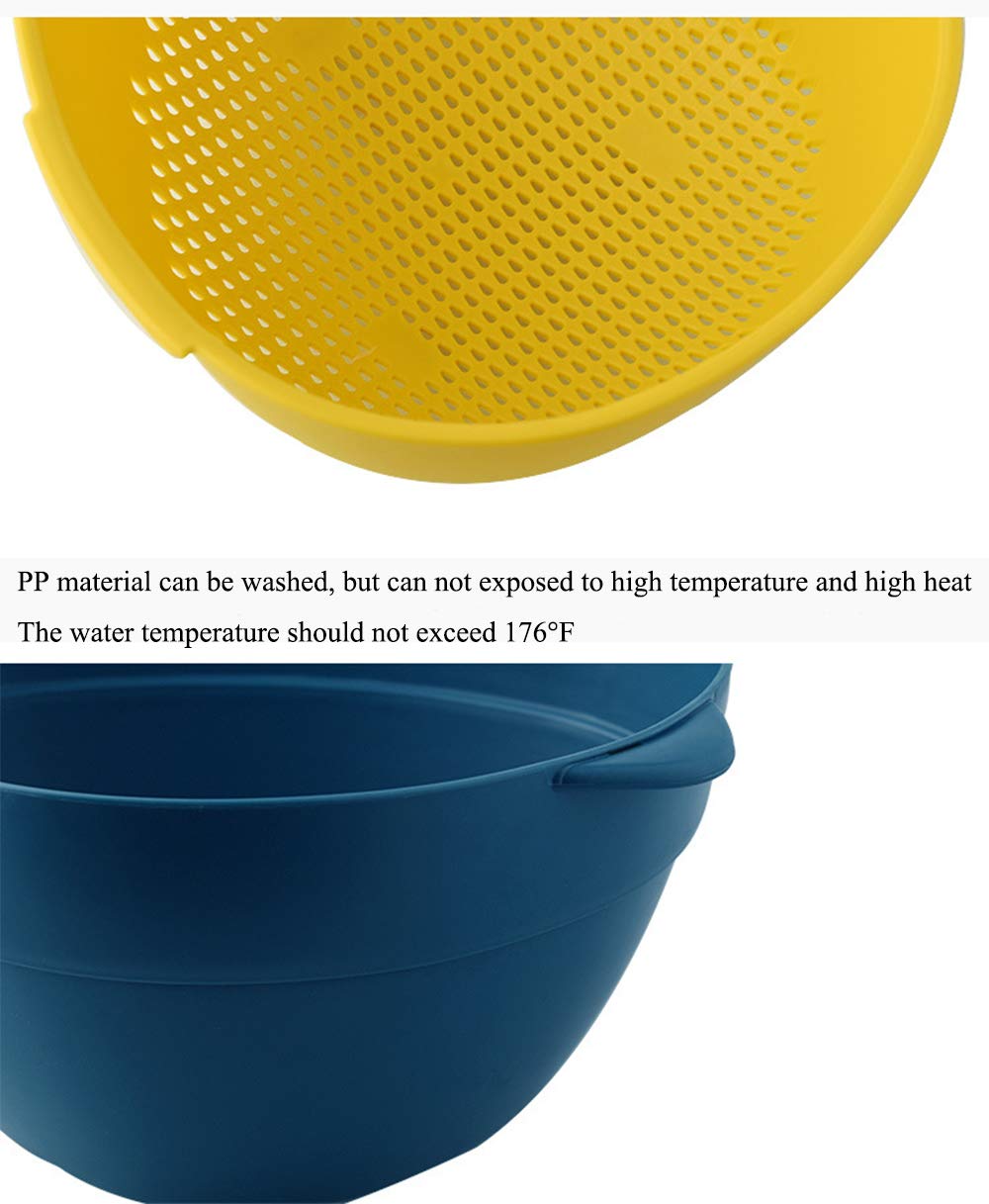 2 Pack Kitchen Strainer Colander Bowl Sets, 2-in-1 Multifunction Washing Bowl and Strainer, Large Double Layered Drain Basin and Basket, Colanders Strainers for Fruits Vegetables Cleaning Wash