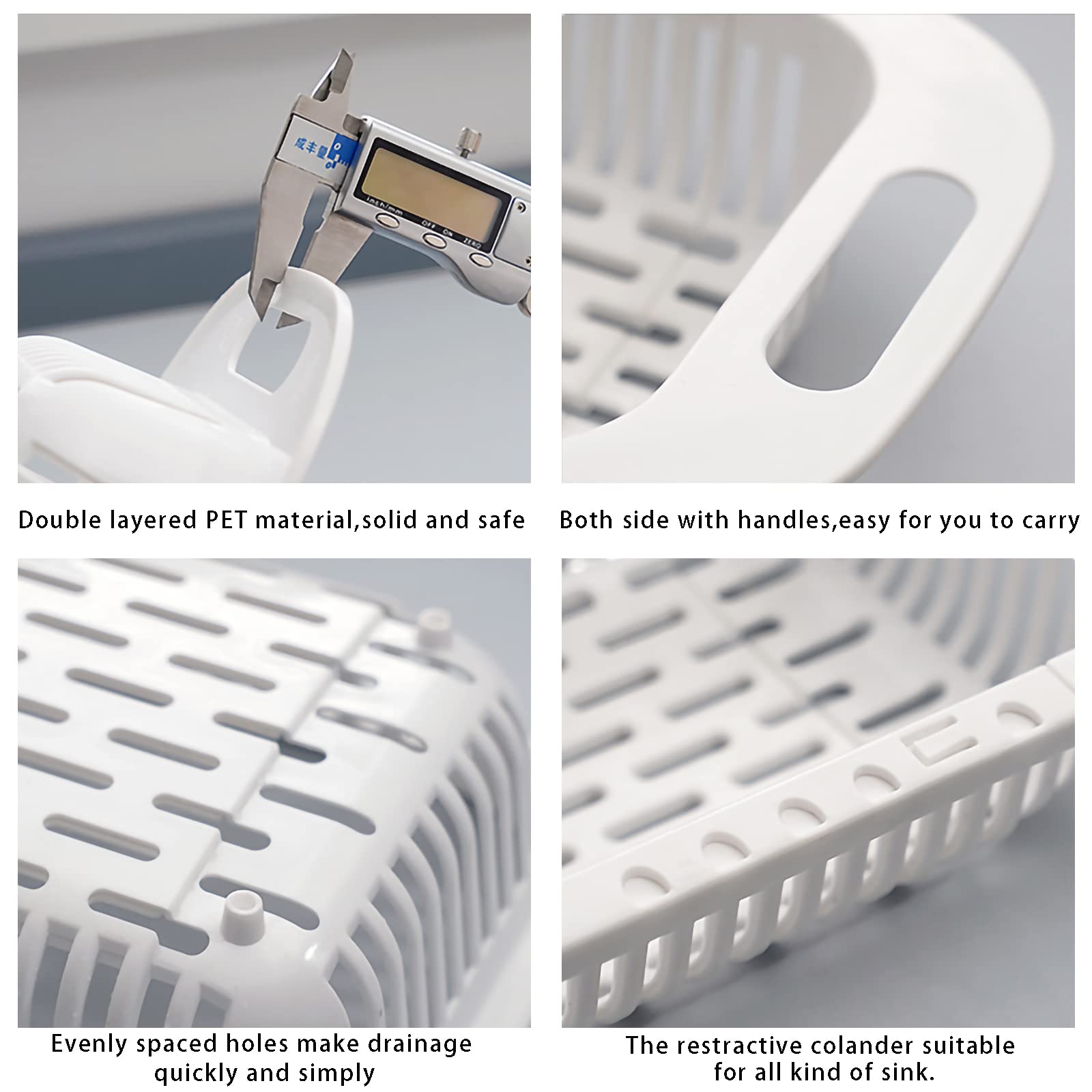 Extendable Over the Sink Colander Fruits and Vegetables Drain Basket Adjustable Strainer Sink Washing Basket for Kitchen (Beige)