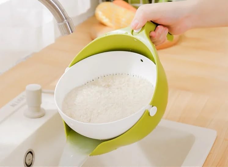 Double-Layer Detachable Plastic Colander for Home and Kitchen | Easy to Use | Fruit Vegetable Washing Bowl Household Kitchen Sink | Rotatable And Multi-Function (Green)