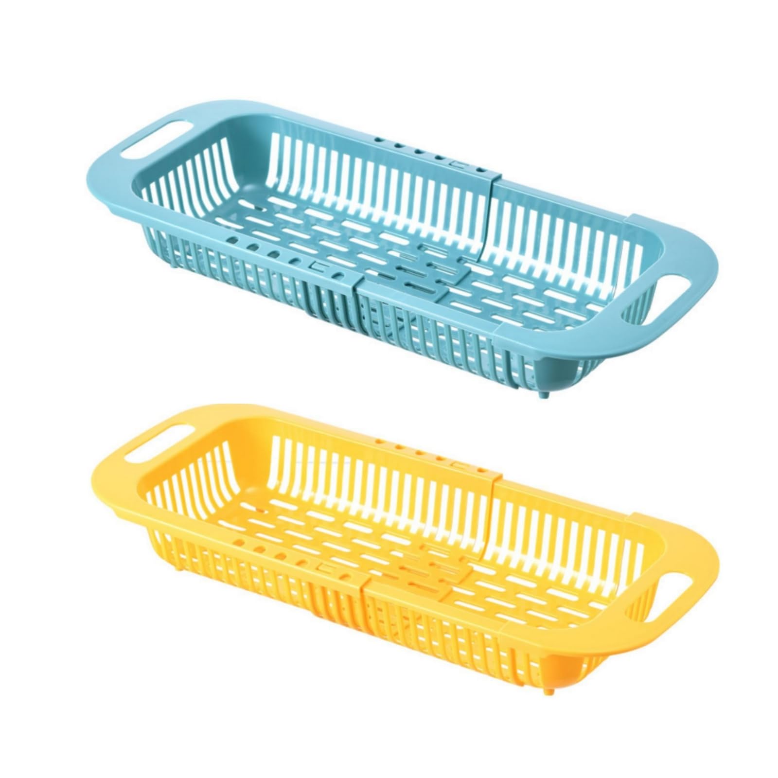 Adjustable Dish Drainer Dish Rack Over The Sink, Extendable Vegetable Fruit Washing Basket, Drying Rack, Collapsible Strainer Basket,Plastics(Yellow+Blue)