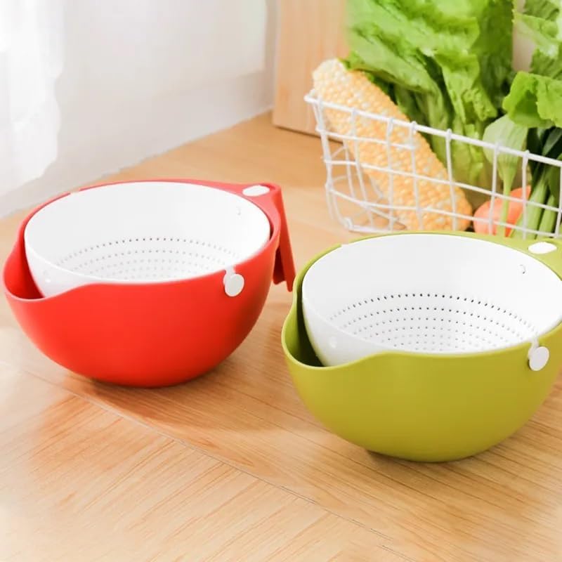Double-Layer Detachable Plastic Colander for Home and Kitchen | Easy to Use | Fruit Vegetable Washing Bowl Household Kitchen Sink | Rotatable And Multi-Function (Green)