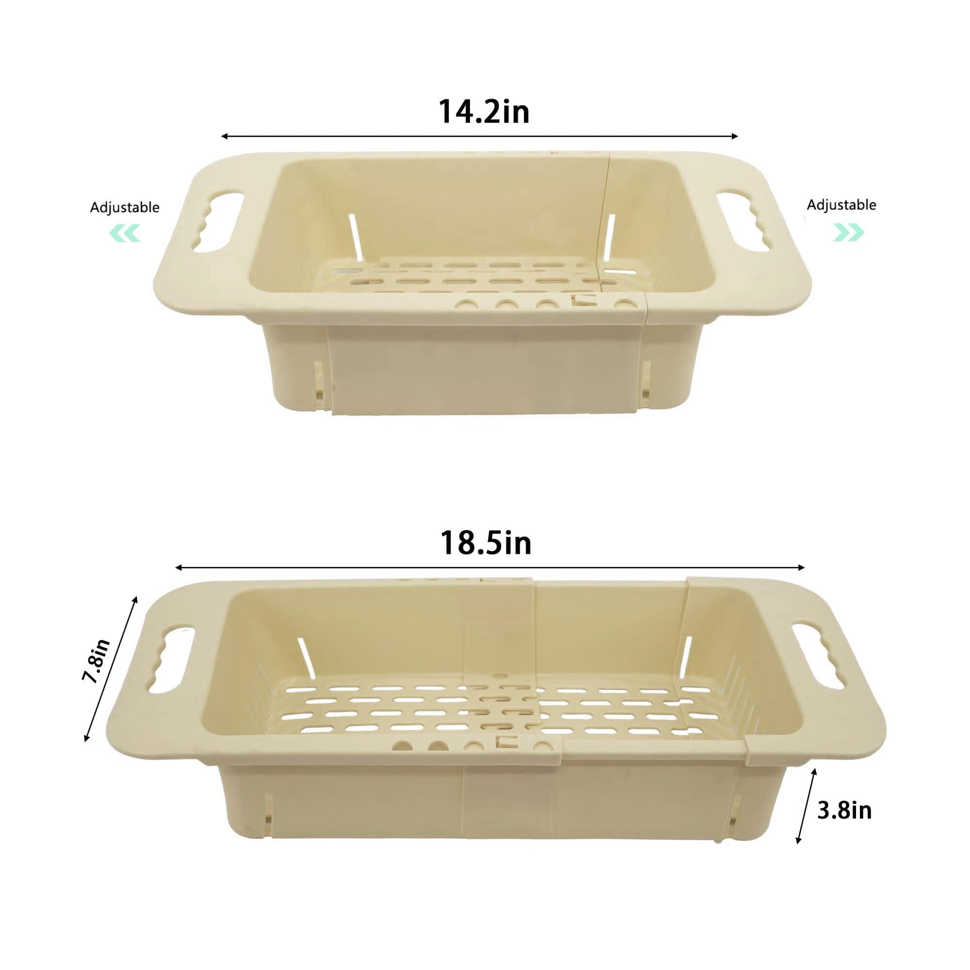 Extendable Over the Sink Colander Fruits and Vegetables Drain Basket Adjustable Strainer Sink Washing Basket for Kitchen (Beige)
