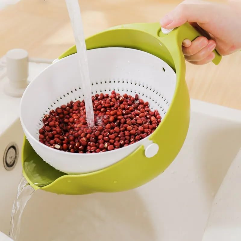 Double-Layer Detachable Plastic Colander for Home and Kitchen | Easy to Use | Fruit Vegetable Washing Bowl Household Kitchen Sink | Rotatable And Multi-Function (Green)