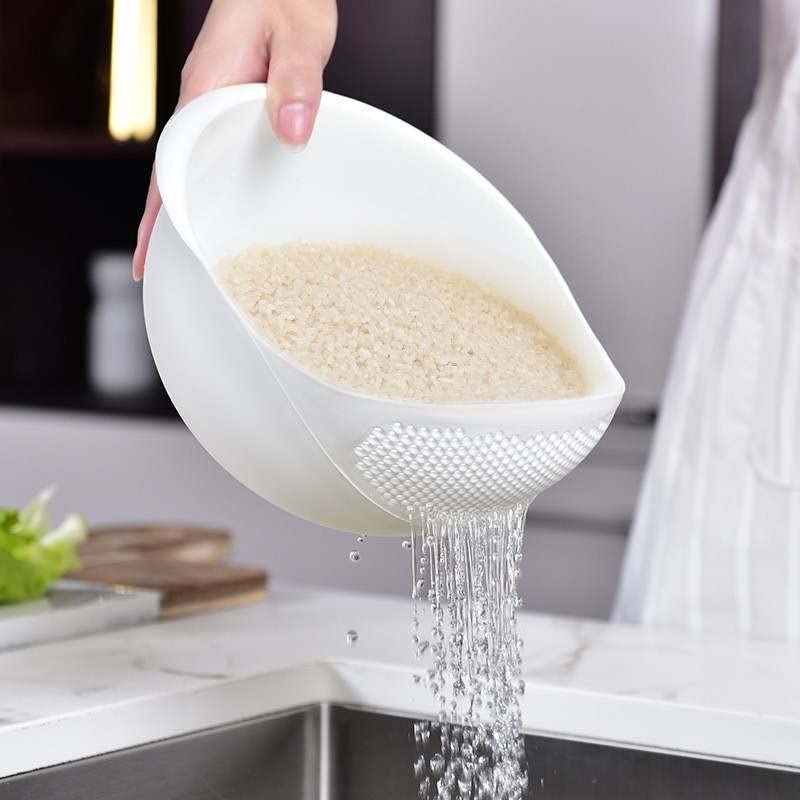 Colander Food Grade Plastic Rice Beans Peas Washing Filter Strainer Basket Sieve Drainer Cleaning Gadget Kitchen Accessories Rugged and easy to use (White)