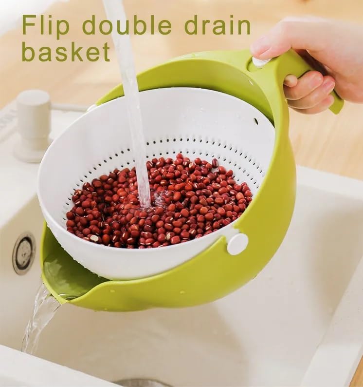 Double-Layer Detachable Plastic Colander for Home and Kitchen | Easy to Use | Fruit Vegetable Washing Bowl Household Kitchen Sink | Rotatable And Multi-Function (Green)