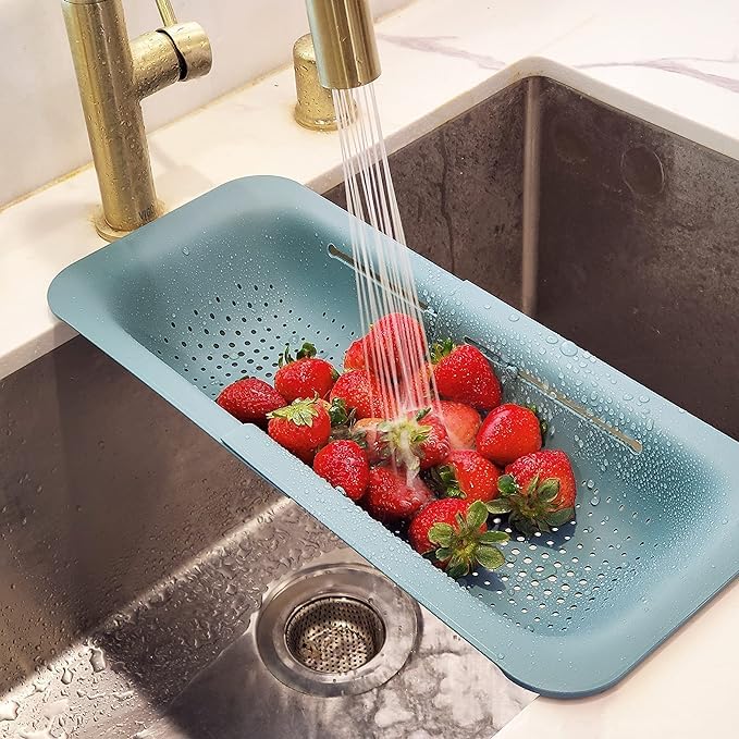 Over the Sink Collapsible Colander Strainer Basket – Fruit, Spaghetti, Food, Vegetable Strainers for Kitchen Sink 14.5