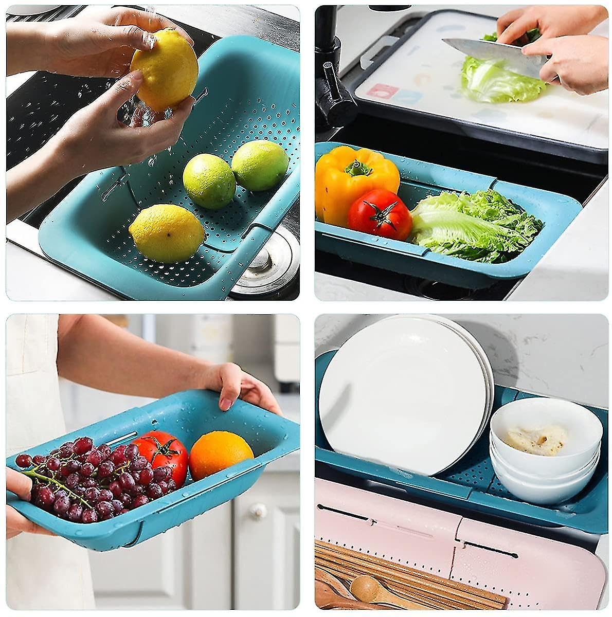 Over the Sink Collapsible Colander Strainer Basket – Fruit, Spaghetti, Food, Vegetable Strainers for Kitchen Sink 14.5
