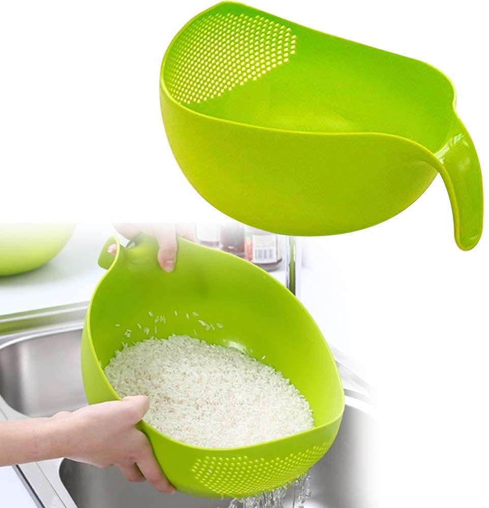 Rice Bowl Plastic Rice Pulses Fruits Vegetable Noodles Pasta Washing Bowl and Strainer for Storing and Straining, Rice Strainer Bowl, Fruit Stainer, Drain Basket - 2.1 Qt (2L)