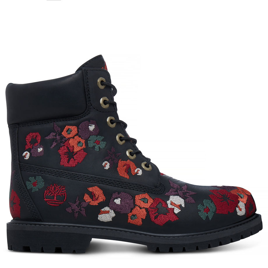 Timberland Women's 6-inch Icon Boot Black Jet Black Forty Embroidered