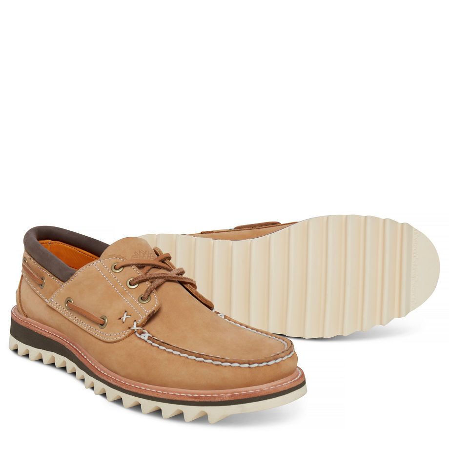 Timberland Men's Selbyville 3-Eye Boat Shoe Natural Faded Wheat Dryden Horween